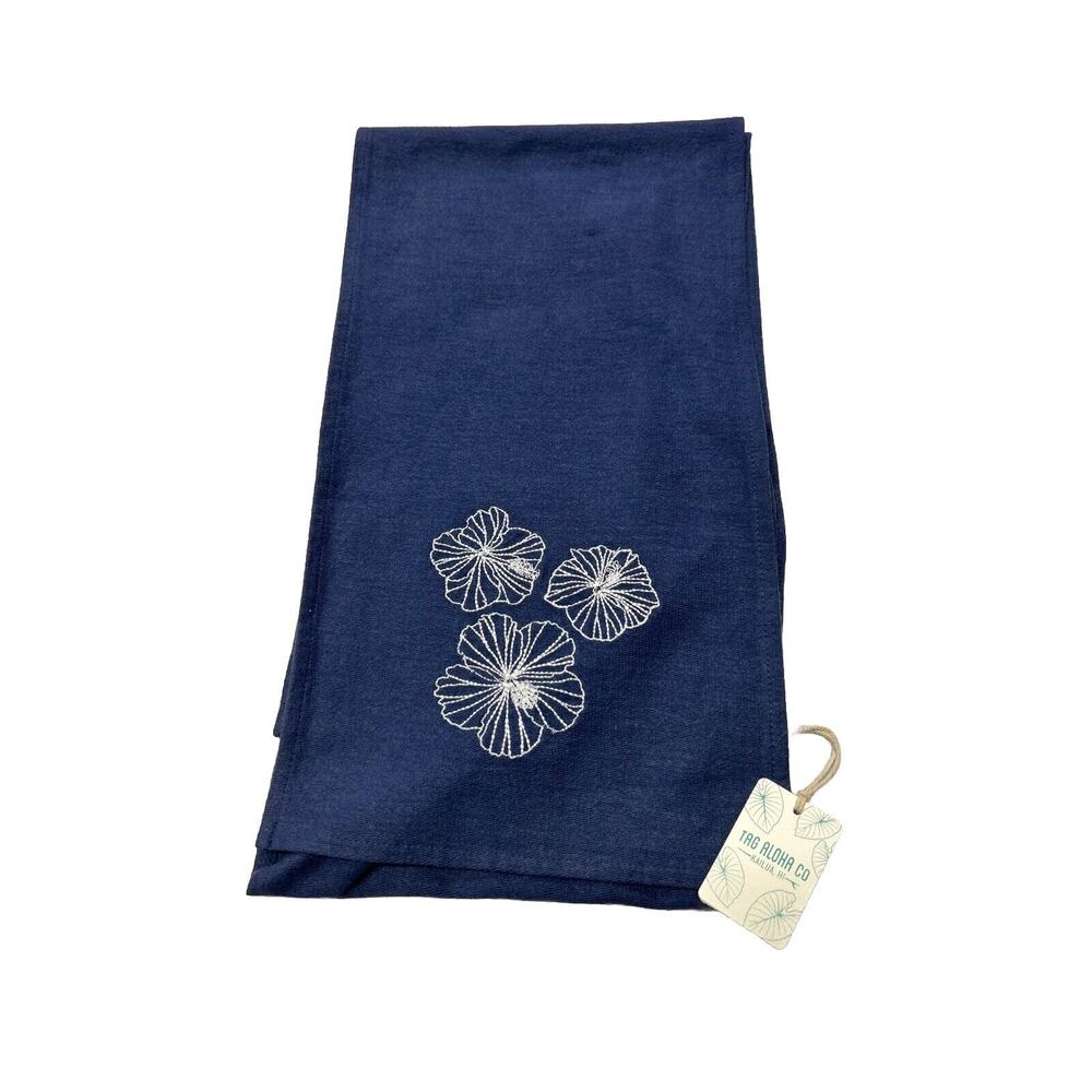 Tag Aloha Co. Women's The Hibiscus Embroidered Scarf DD7 Navy Blue One Size NWT